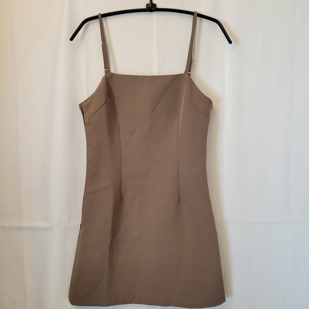 Fitted Sleeveless Mini Dress Brown Size S